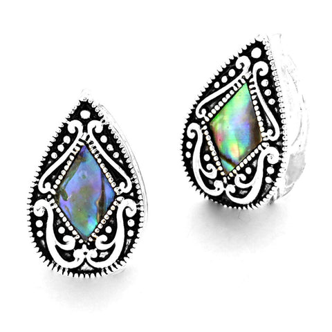 Fashion Abalone Filigree TearDrop Magnetic Clip On Earrings for Women / AZERCO530-ASB