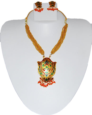 Authentic Designer Indian Thewa Rajasthani Style Jewelry Set for Women / AZINTH016-GLD