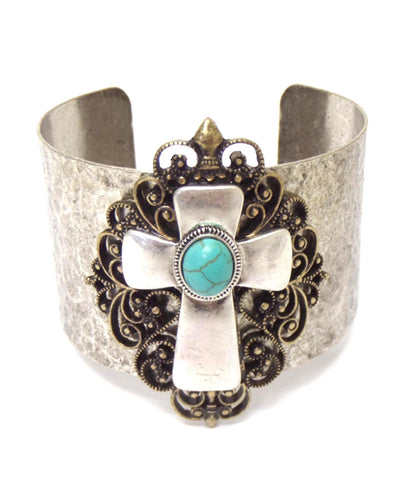 Arras Creations Fashion Western Cross Theme Vintage Cross Cuff Bangle Bracelet for Women / AZBRCF622-AST