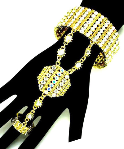 Austrian Crystal Cuff Bracelet w/ring Hand Chain Bracelet / Slave Bracelet / AZFJSBB606-GAB