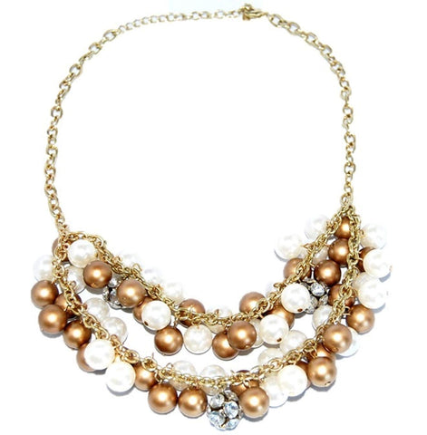 Arras Creations Trendy Fashion Imitation Pearl with Crystal Balls Short Fusion Necklace for Women / AZFJSH006-GLD