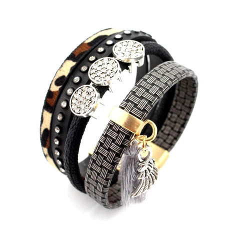 Bohemia Handmade Bracelets Leopard Pendants Cuff Bracelet / AZBRMA201-GMU