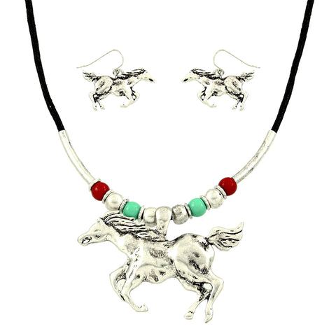 Arras Creations Western Theme - Fashion Trendy Horse Necklace & Earring Set for Women / AZFJFP454-STR