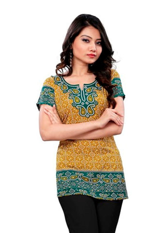 Kurti For Women Beautiful Printed Cotton Kurti Style Top With Adjustable  Tassel Dori Comfortable Indian Tunic BY CLOTHING HUB (Yellow, XS) at   Women's Clothing store