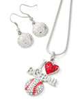 I Love Baseball Pendant / Necklace & Fish Hook Earring Set / AZSJNS003-SRD