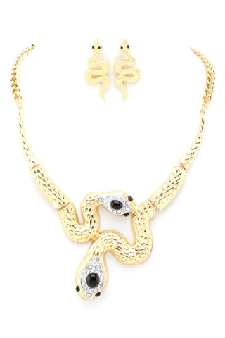 Arras Creations Fashion Gold Tone Gem Paved Snake Necklace Set for Women / AZFJNS102-GBK