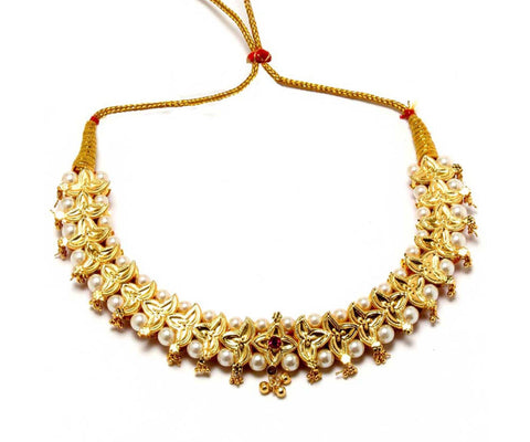 Arras Creations Imitation Traditional Kolhapuri Necklace - Belpan Choker for Womens / AZKCN2038-GLD
