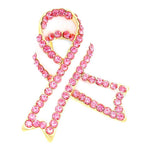Trendy Pink Ribbon Brooch - Breast Cancer Awareness For Women / AZFBCA796-GPI