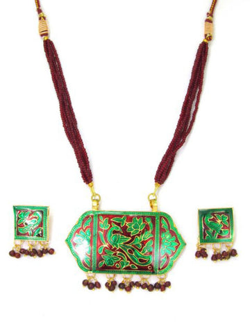 Authentic Designer Indian Thewa Rajasthani Style Jewelry Set for Women / AZINTH021-DRD