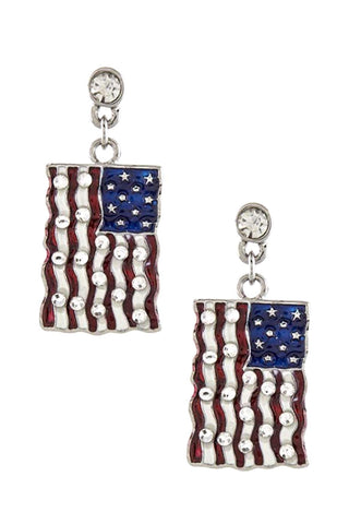 Fashion Patriotic Glossy American Flag Earrings For Women / AZERPT028-SRB-PAT