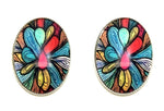 Trendy Fashion Cameo Cabochon Peacock Print Button Post Earrings for Women / AZEACPM01-SSW