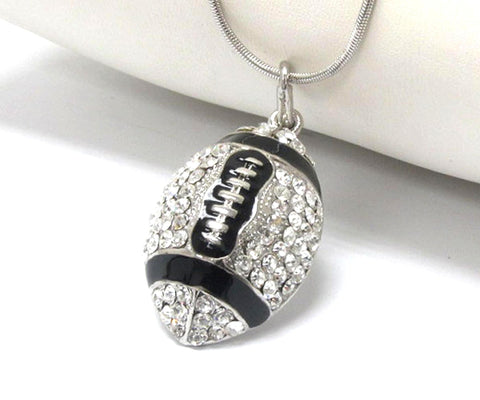 Crystal stud football pendant necklace - Silver/Black