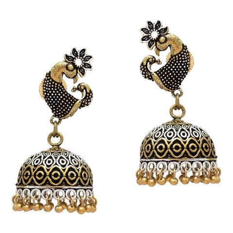 Bollywood Oxidized Unique Gold Silver Tone Jhumka Earrings for Women / AZINOME57-AGS