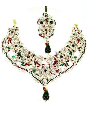 Bollywood Style Indian Imitation Necklace Set / AZBWBR022-GRG