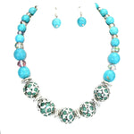 Embedded Howlite Gemstone Necklace Set / AZFJGE014-STU