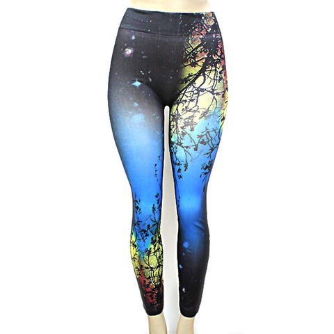 Fashion Trendy Stylish Tree Branches Polyester Spandex Leggings for Girls & Women / AZPALE945-MUL