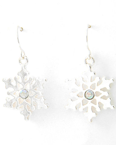 Christmas Theme - Snowflake Dangle with Fish Hook Earring Set / Silver Tone / Azerfh145-sil-chr