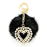 Crystal Heart & Rabbit Fur Pom Pom Key Chain / Bag Charm / AZKCPP491-GBC