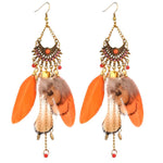 Fashion Bohemian Feather Tassel Drop Earrings For Women / AZERFE003-GOR