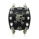 Unique Spikes Gothic Skeleton Skull Biker Leather Bracelet For Women and Men / AZBRLBA03-SBL