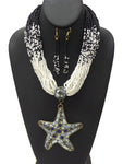 Star Chunky Layer of Seed Beads Necklace Set / AZNSSEA006-BWH