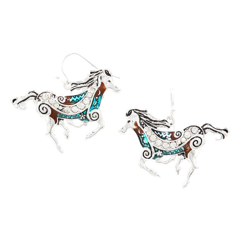 WESTERN THEME Crystal Detail Lacquered Metal Horse Earrings / AZERSW478-SMU