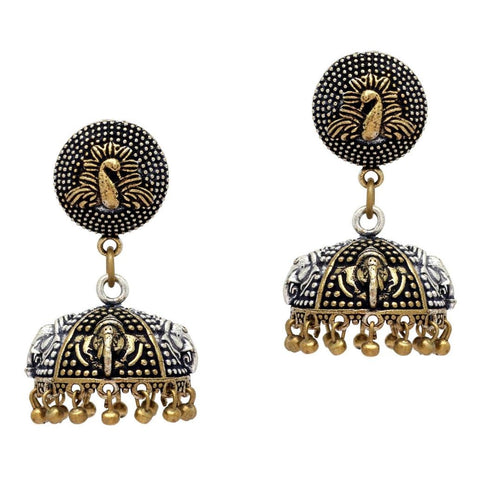 Bollywood Oxidized Unique Gold Silver Tone Jhumka Earrings for Women / AZINOME58-AGS