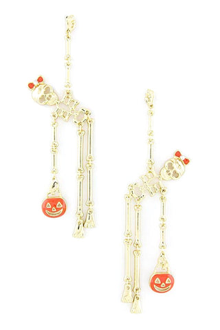 Fashion Trendy Halloween Skeleton Dangle Earrings For Women / AZERFH088-GOR