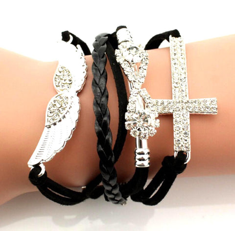 Full Stone Wings Cross Infinity Bracelet / AZBRLA101-SBC