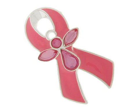 Trendy Pink Ribbon Brooch - Breast Cancer Awareness For Women / AZFBCA966-SPI
