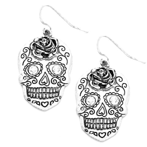Halloween Crystal Eyes Day of the Dead Skull Earrings / AZERFH625-ASL-HAL