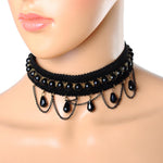 Arras Creations Victorian Gothic Lace Drop Beads Tassels Decor Necklace for Women / AZVGNE336-BLK
