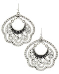 Trendy Fashion Black Rhinestone Fish Hook Dangle Filigree Earring / AZERVI590-ASL