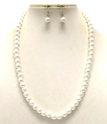 Arras Creations Fashion Glass Pearl Necklace and Earring Set/Color: Silver - White / AZFJNS073-SCP
