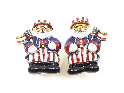 Fashion Independence Day American Flag Enameled Patriotic Santa Earrings For Women / AZERPT033-SRB-PAT