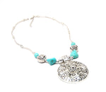 Bohemian Carved Tibetan Silver Turquoise Stone Vintage Choker Necklace chain / AZVJNE204-ABL