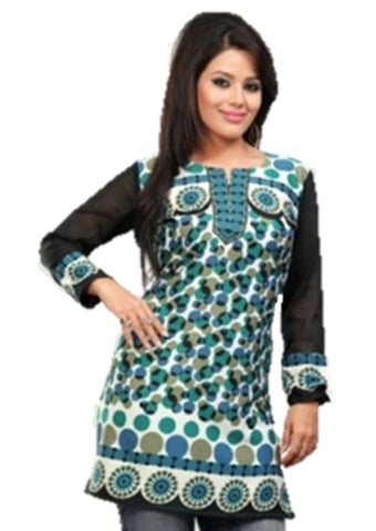 Indian Tunic Top Womens / Kurti Printed Blouse tops - AZDKJD-50C2-M
