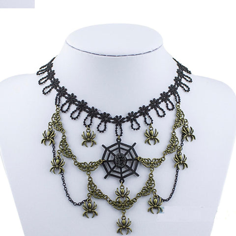 Arras Creations Halloween Vintage Handmade Gothic Lace Spider Choker Necklace for Women / AZVGNEA14-1BG