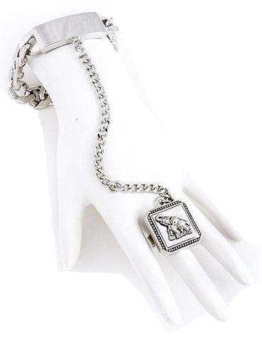 Arras Creations Fashion Trendy Hand Chain/Slave Bracelet/Bracelet & Ring Set for Women / AZFJSB029-SIL