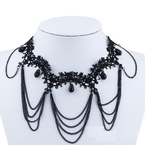 Arras Creations Vintage Handmade Retro Short Gothic Lace Choker Necklace for Women / AZVGNEA19-1BK