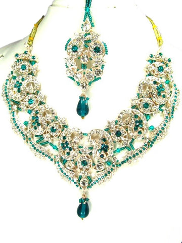Bollywood Style Indian Imitation Necklace Set / AZBWBR022-GBL