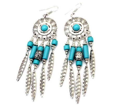 Trendy Bohemian Vintage Tassel Ethnic Drop Long Earrings for Women / AZERAL032-ASB