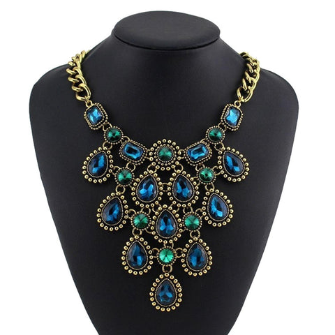 Blue MIX Crystal Choker Collar Statement Necklace / AZFJLO058-AGB
