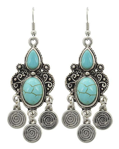 Trendy Fashion Chandelier Dangle Antique Silver Turquoise Stone Earring / AZERVT834-ATU