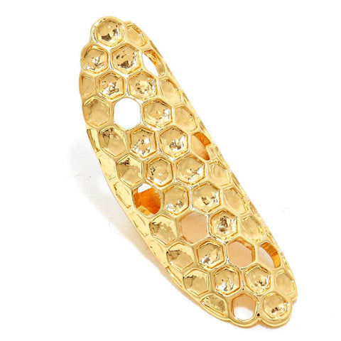 Arras Creations Fashion Trendy Stylish Chunky Metal Honeycomb Long Finger Ring for Men & Women / AZRILR618-GLD