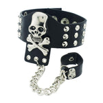 Gothic Skeleton Skull Chain Link Leather Slave Bracelet Hand Chain / AZBRLBA01-SBL