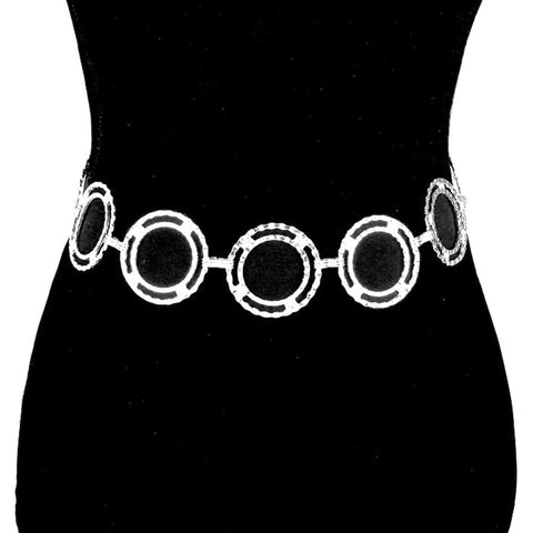 Trendy Fashion Round with Rhinestone Chain Belt Waist Belt For Women. / AZFJCB108-SIL