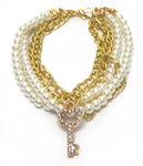 Layers Of Chains And Imitation Pearls Bracelet / AZBRCH012-GPE