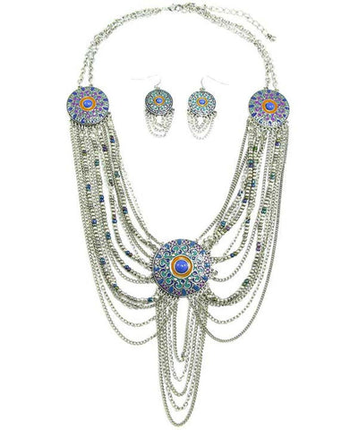 Vintage Enamel, Glass Bead, Chain Necklace Set / AZBTBS499-ASL