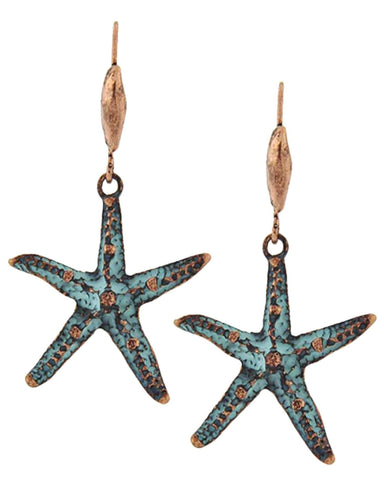 SEA LIFE StarFish Patina Metal Dangle Fish Hook Earring / AZERSEA046-BCT